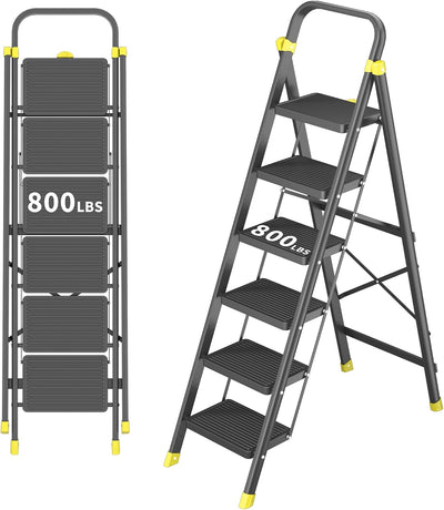 Escalera plegable 6 escalones 800lb negro amarillo