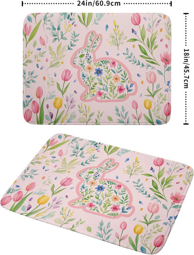 Tapete de secado de platos rosa con diseño de conejito de Pascua microfibra reversible