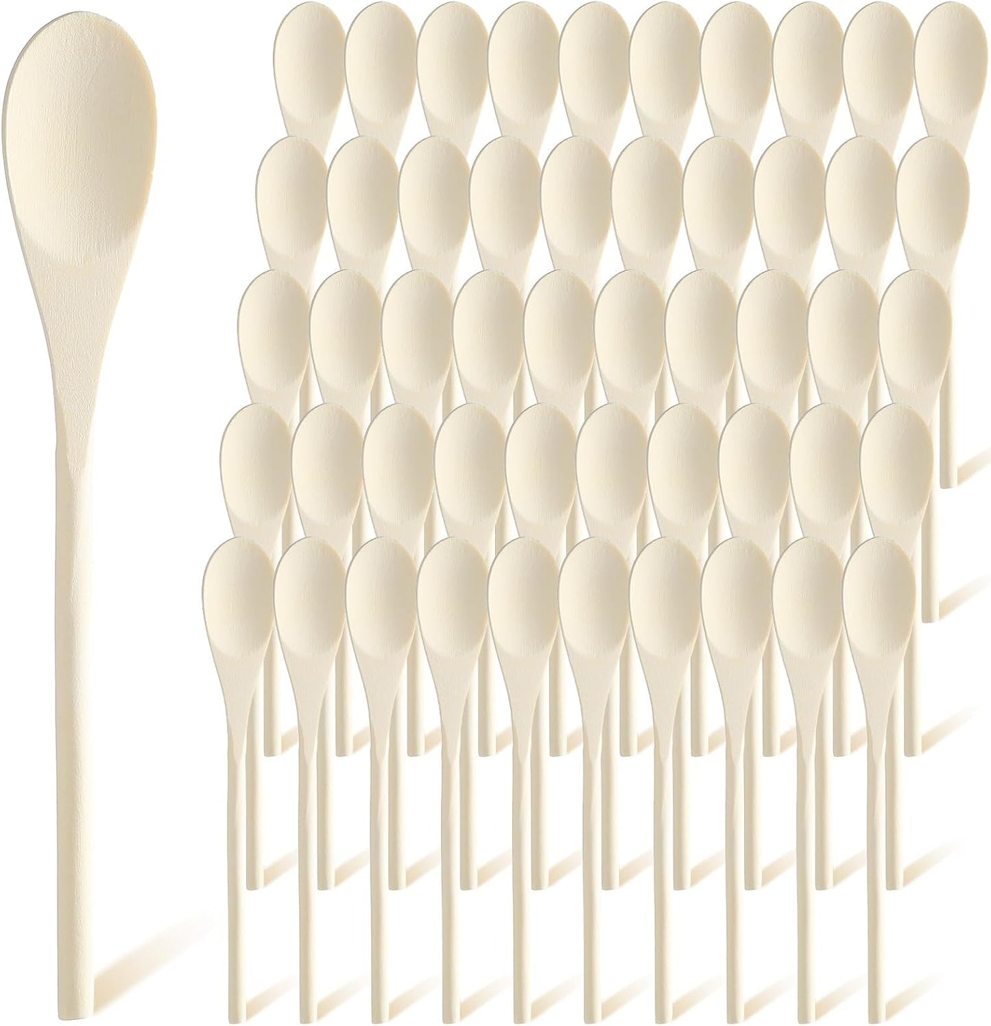 50 Cucharas Madera 10pulg para Hornear Mezclar Servir