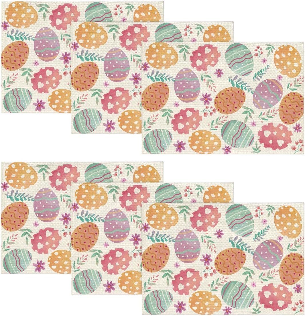 6 Manteles Pascua 12x18pulg Con Huevos y Hojas Decoración