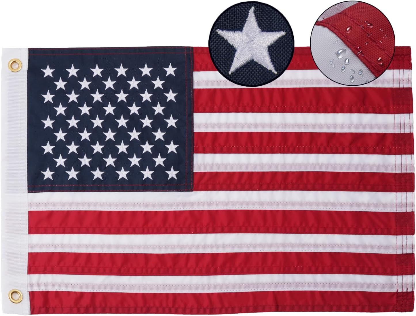 Bandera estadounidense 12x18" con estrellas y rayas cosidas
