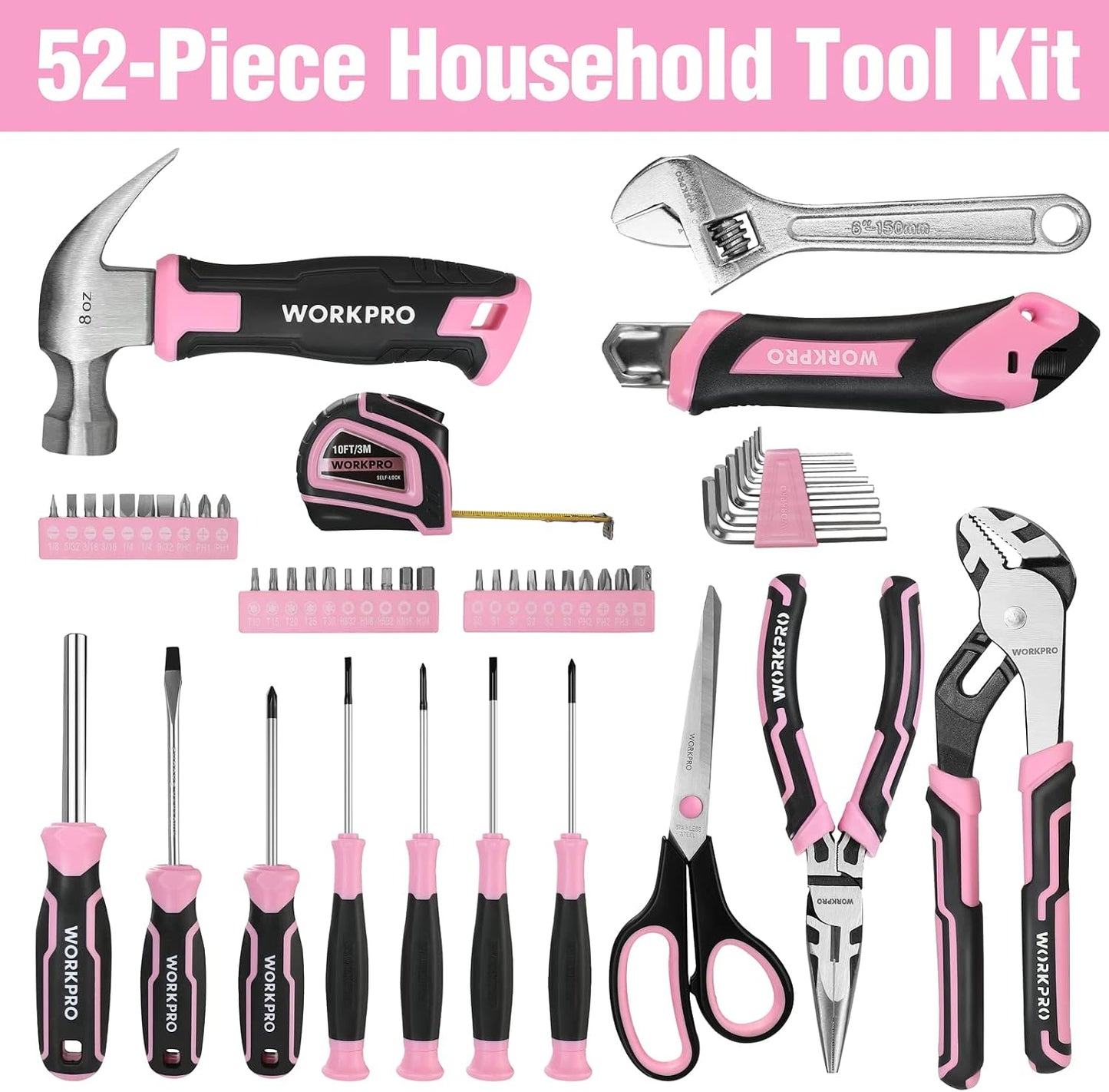 Set 52 Pzas Herramientas Rosa para Mujer con Estuche