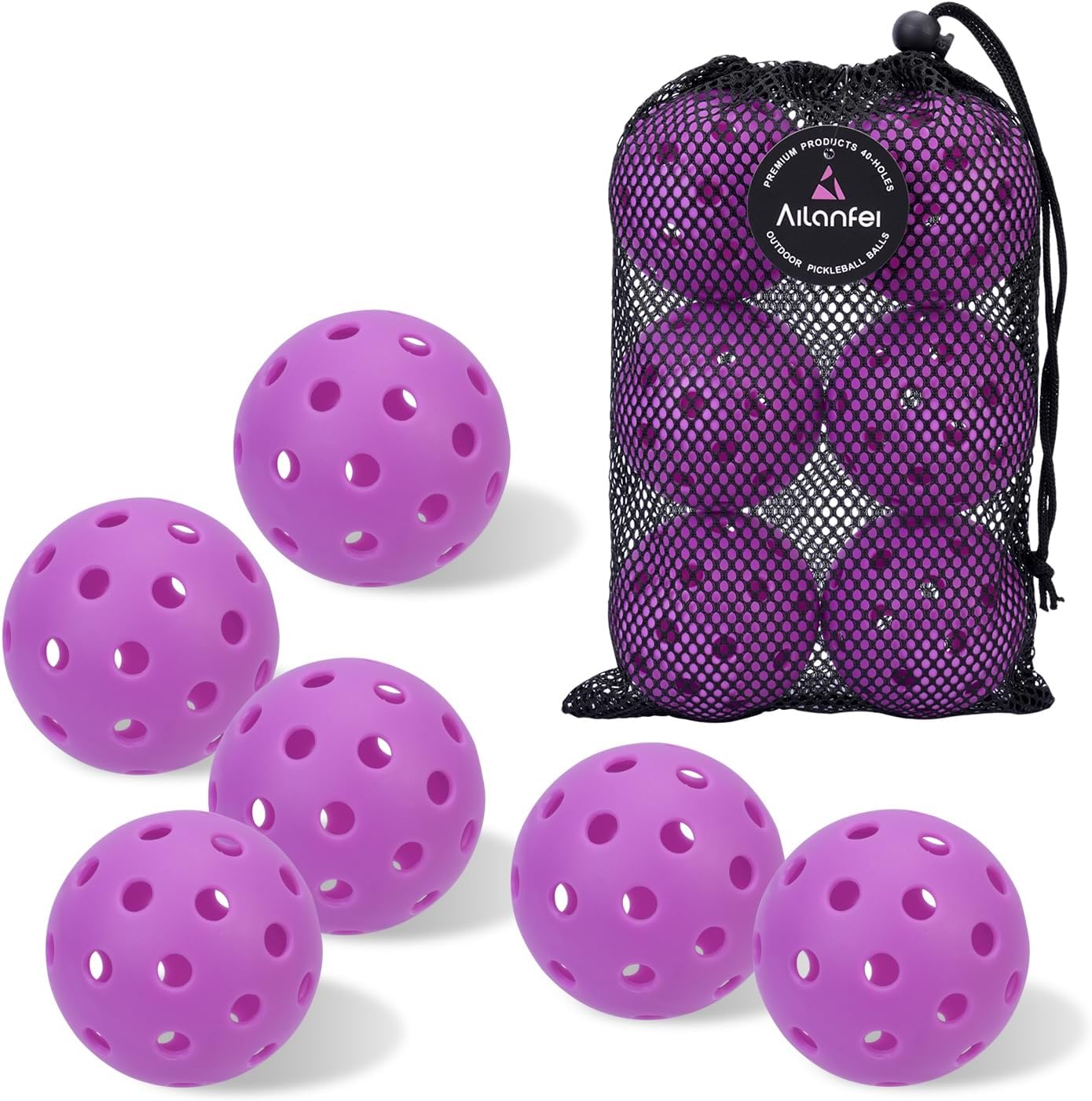 Bolas pickleball 6 pzas con bolsa 40 agujeros resistente