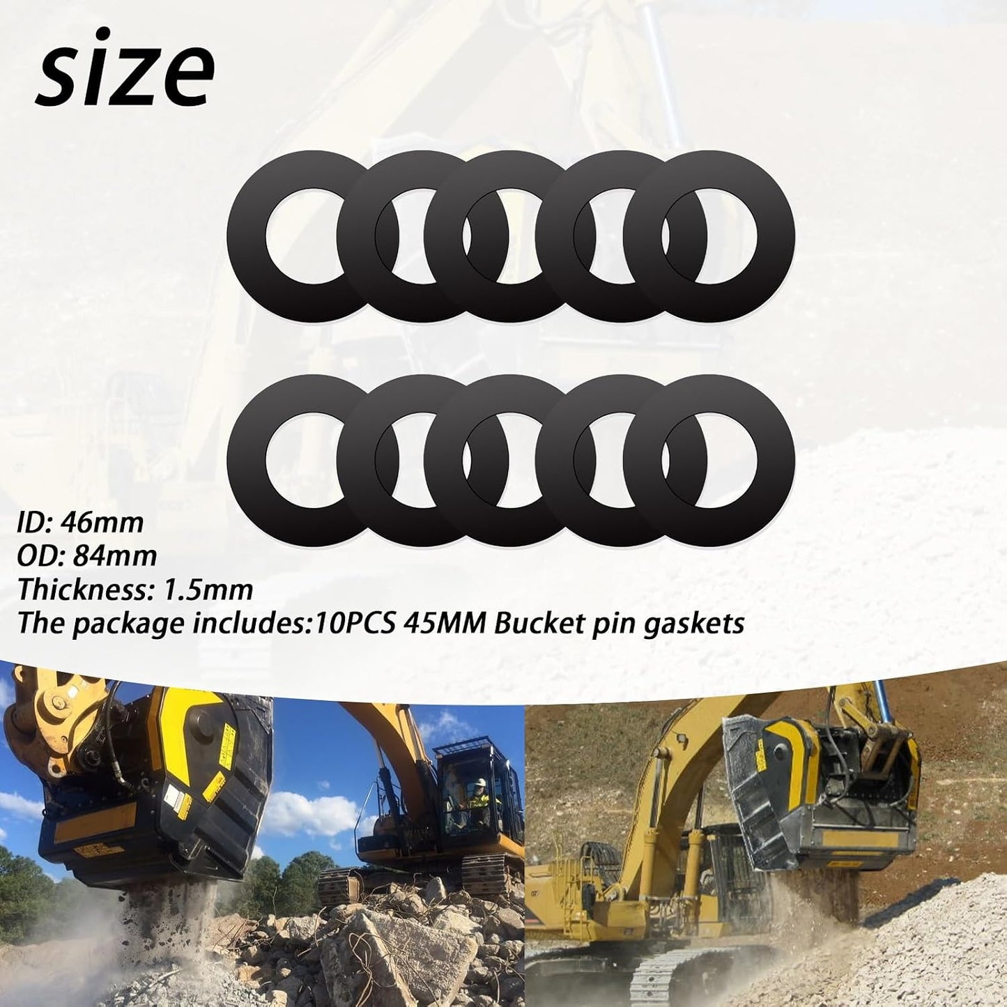 Set 10 calzas cubo excavadora comp Komatsu Cat Bobcat Kubota