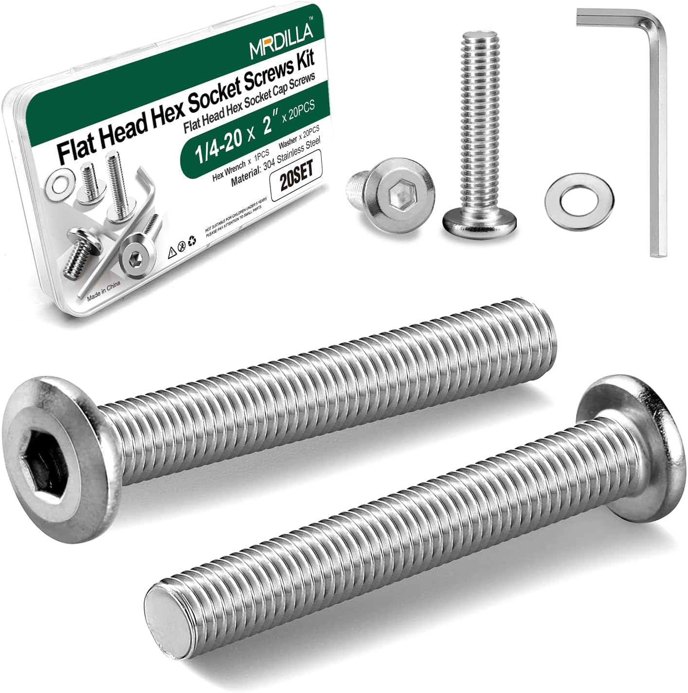 20 Pernos cabeza plana 1/4-20 x 2 acero inox 304