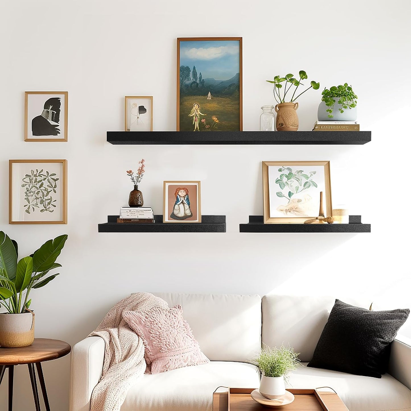 4 Pzas Estantes Flotantes Pared 15.6" Negro