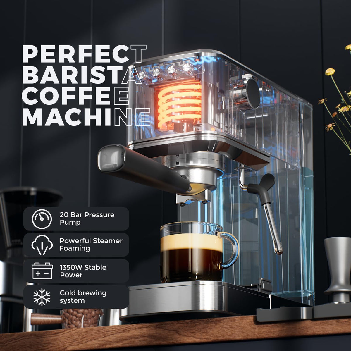 Máquina de café expreso con molinillo rápido y espumador de leche