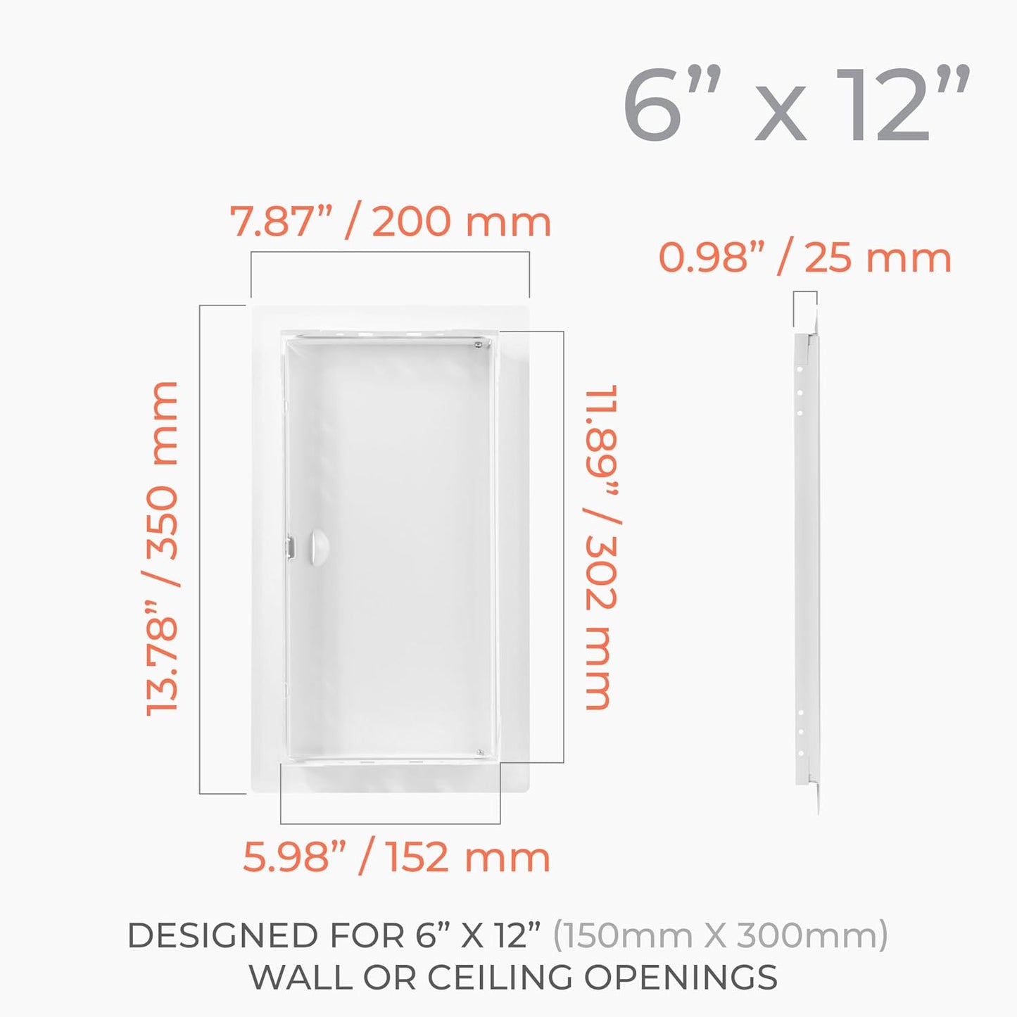 Panel acceso rectangular 6x12pulg metal blanco pared techo