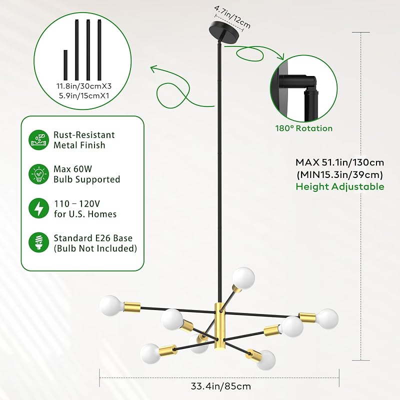 Lámpara techo 8 luces ajustable comedor sala dormitorio