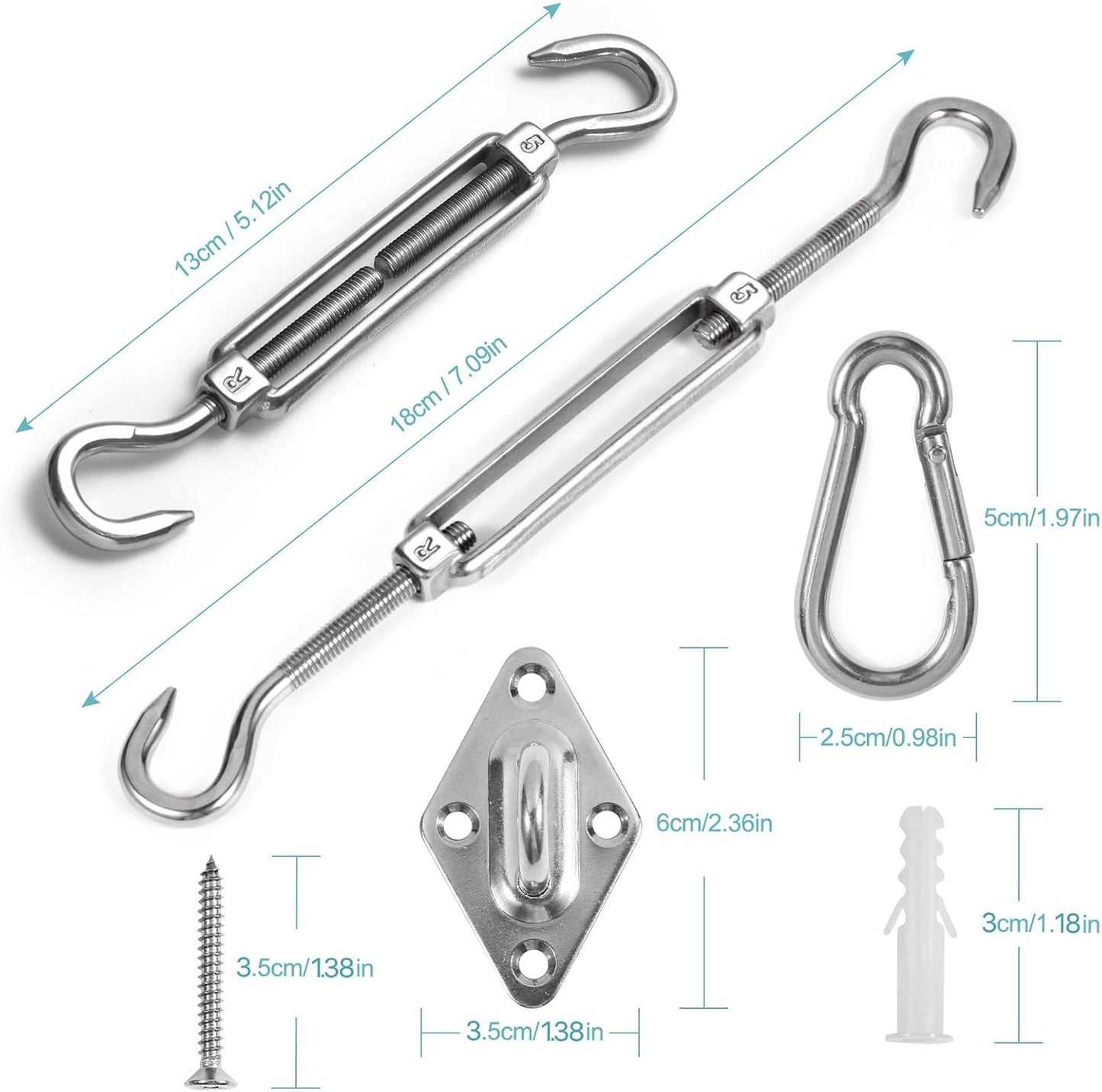 Kit accesorios toldos acero inox triángulo cuadrado