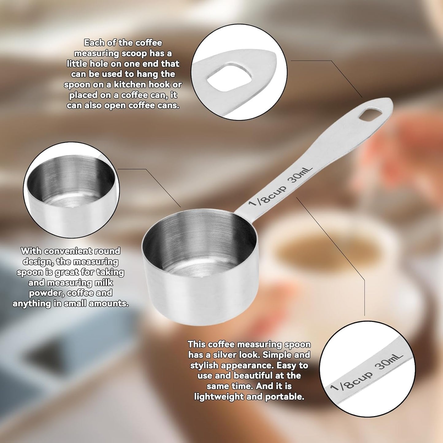 Cuchara medidora acero inox 1.0oz para café azúcar