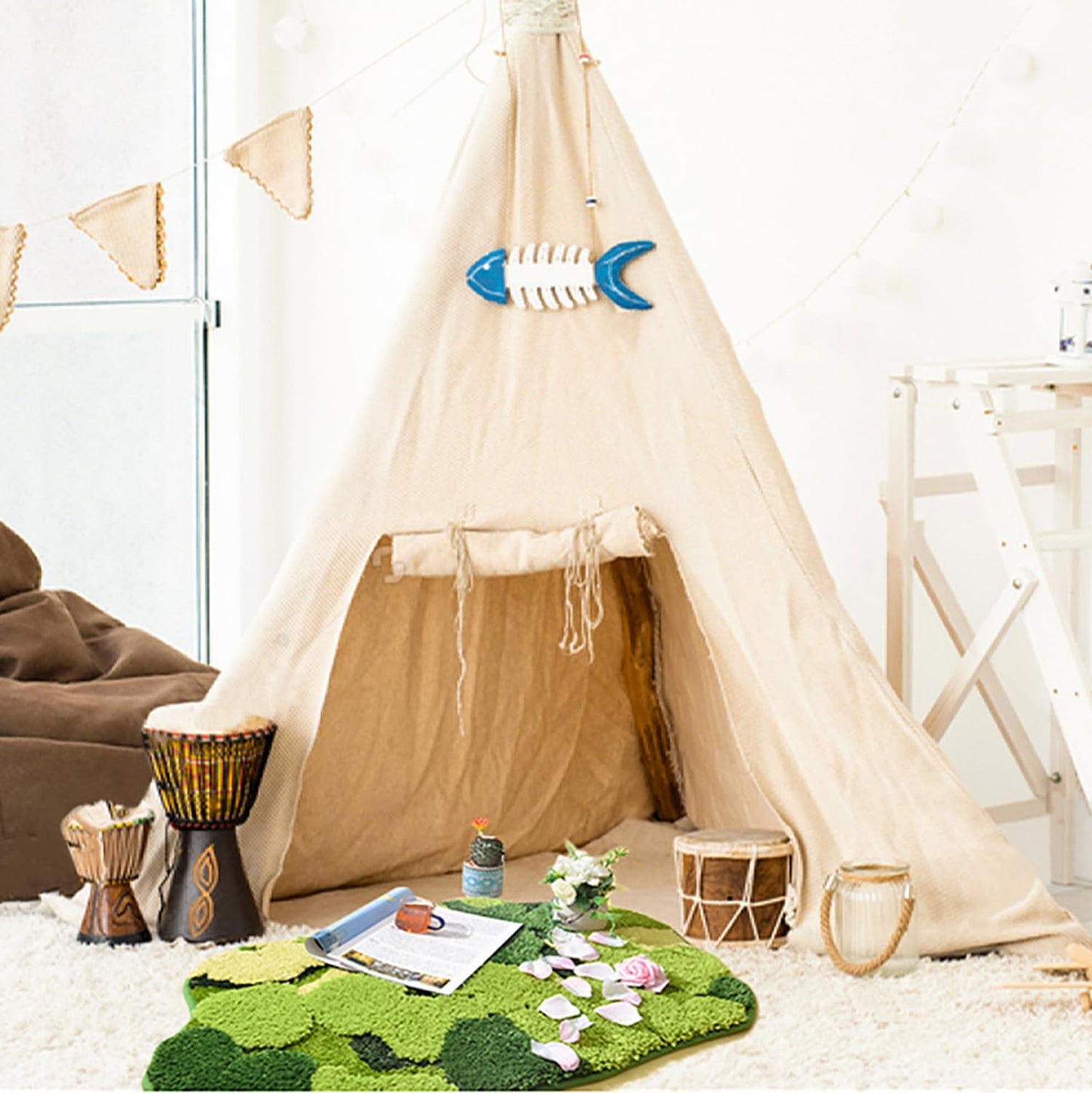 Alfombra baño musgo verde shag antiderrap lavable boho