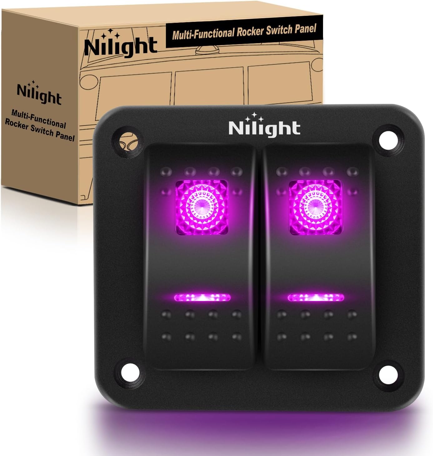 Panel interruptor basculante 2 pos con luz led morada 12v/24v