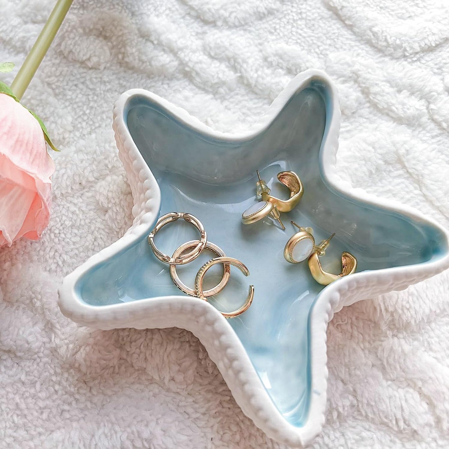 Plato cerámica estilo océano para joyas y decoración