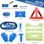 Kit emergencia coche azul con puente 10" martillo cuerda