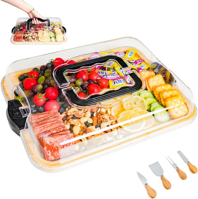 Tabla embutidos y queso bambú con tapa transparente para viaje
