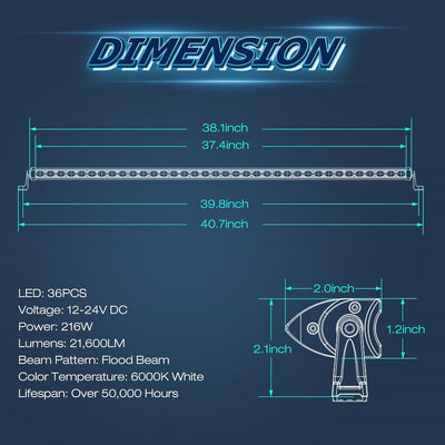 Barra luz LED UTV 40pulg Niwaker 216W delgada parachoques