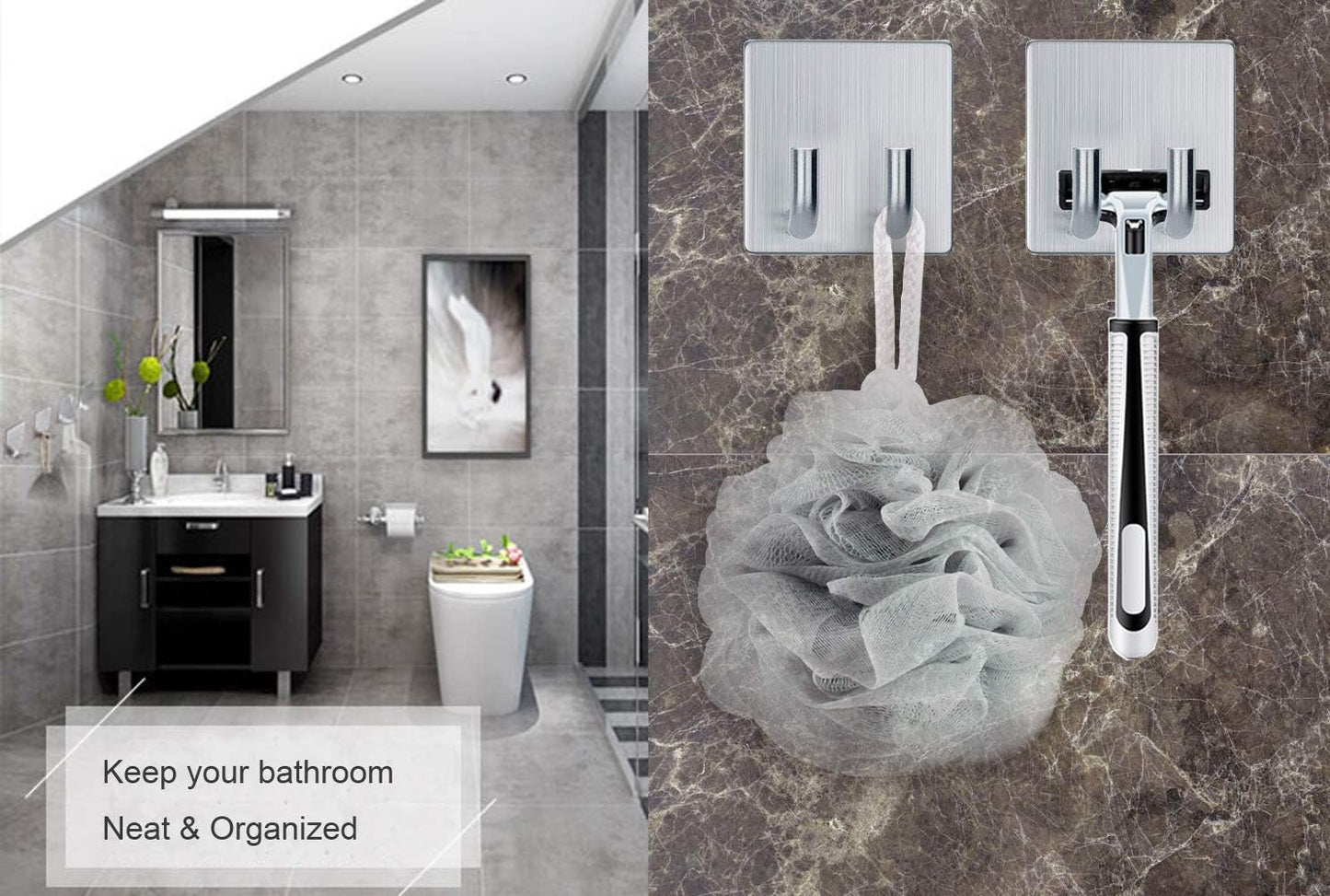 Ganchos adhesivos acero inox para afeitar baño cocina