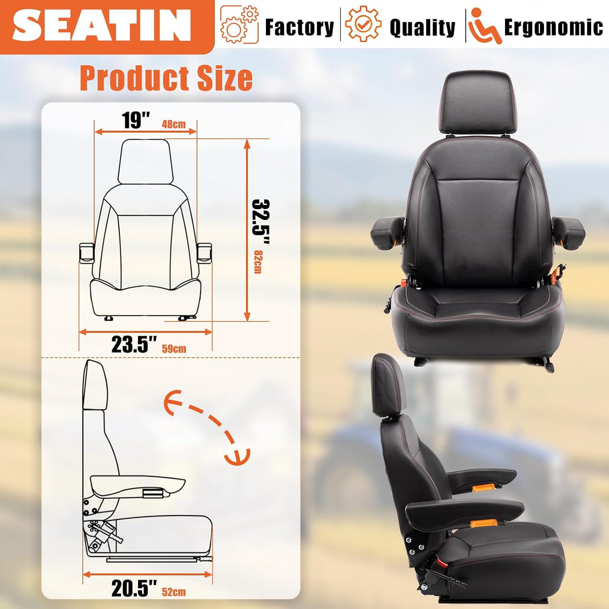 Asiento tractor universal con cinturón ajustable