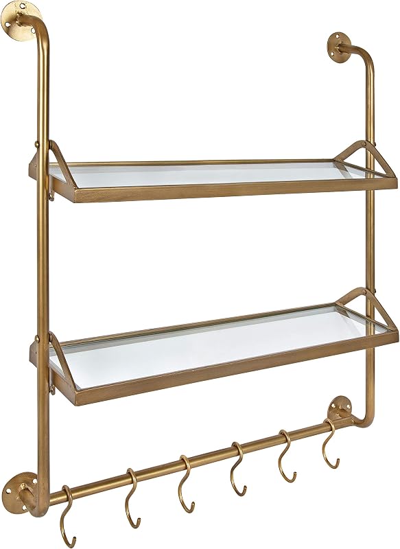 Estante pared industrial metal tubo vidrio color dorado