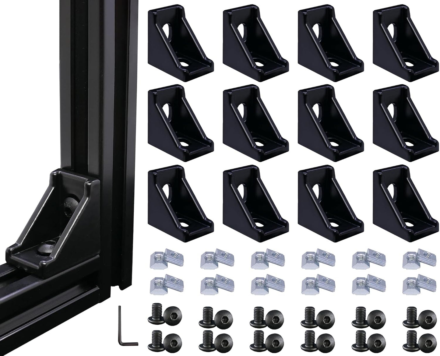 12 Set Conectores Aluminio 2020 con 24 Tuercas T y S