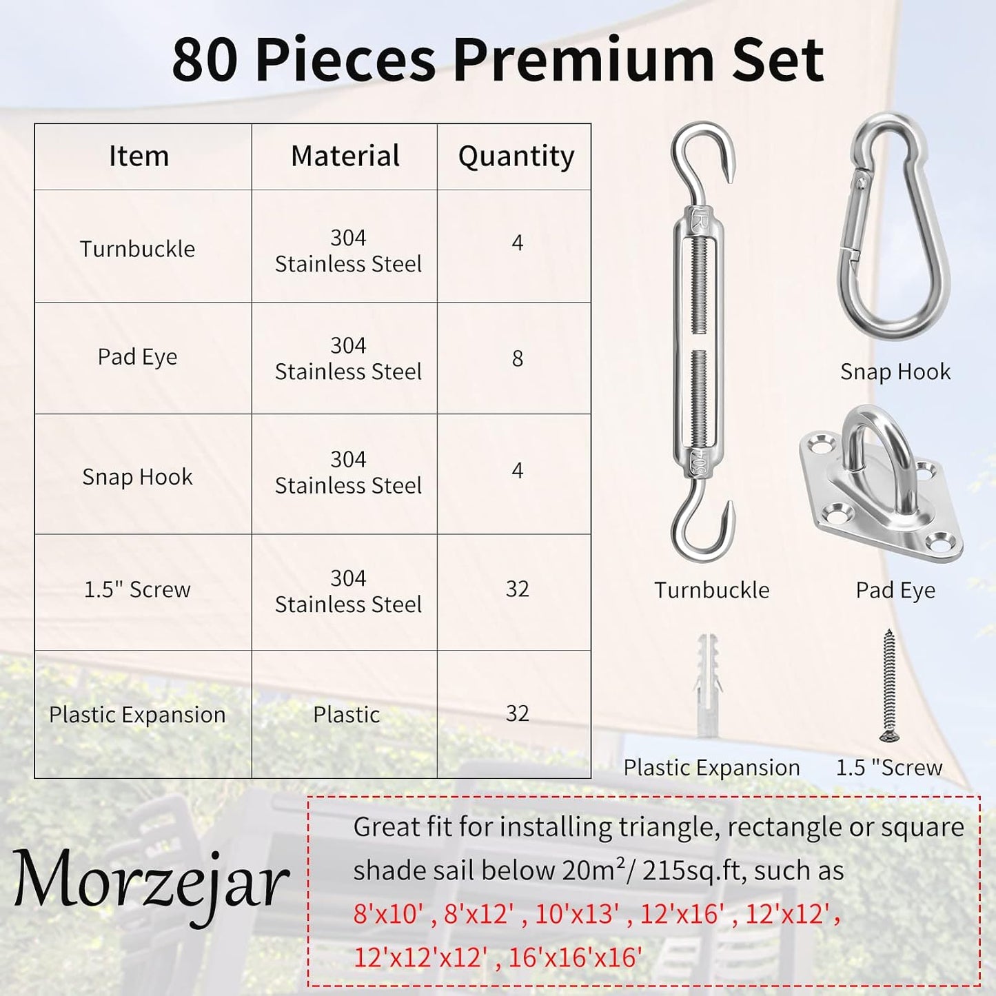 Kit accesorios toldos 80pzas acero inox terraza