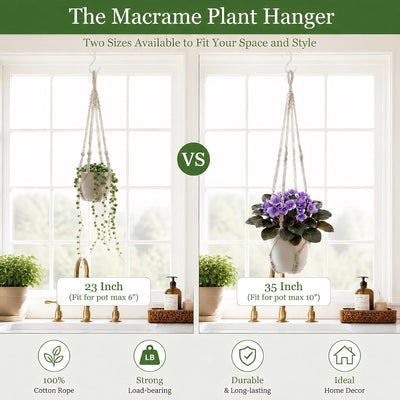 Colgador plantas macramé 23pulg soporte resistente 2 ganchos marfil