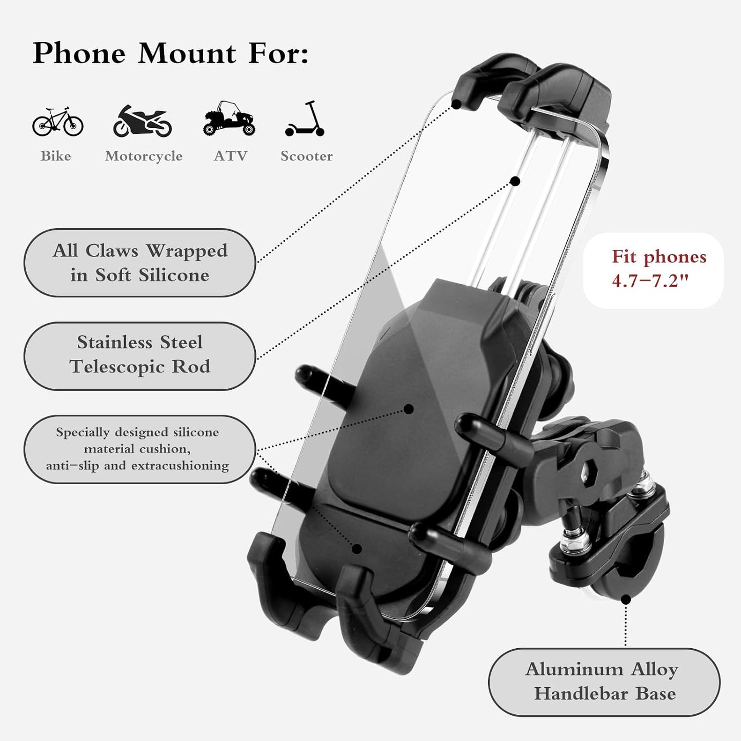 Soporte teléfono motocicleta antivibración ajustable