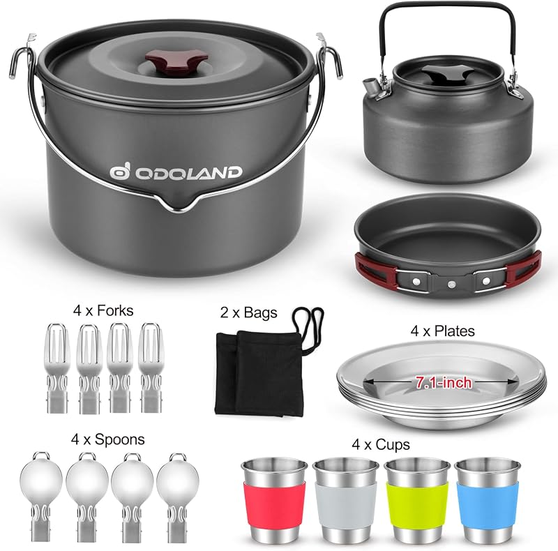 Set 22 Utensilios Cocina Acampar Olla Colgante 4 Tazas