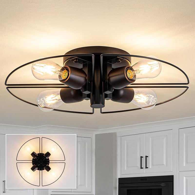 Lámpara techo industrial 4 luces estilo granja e26