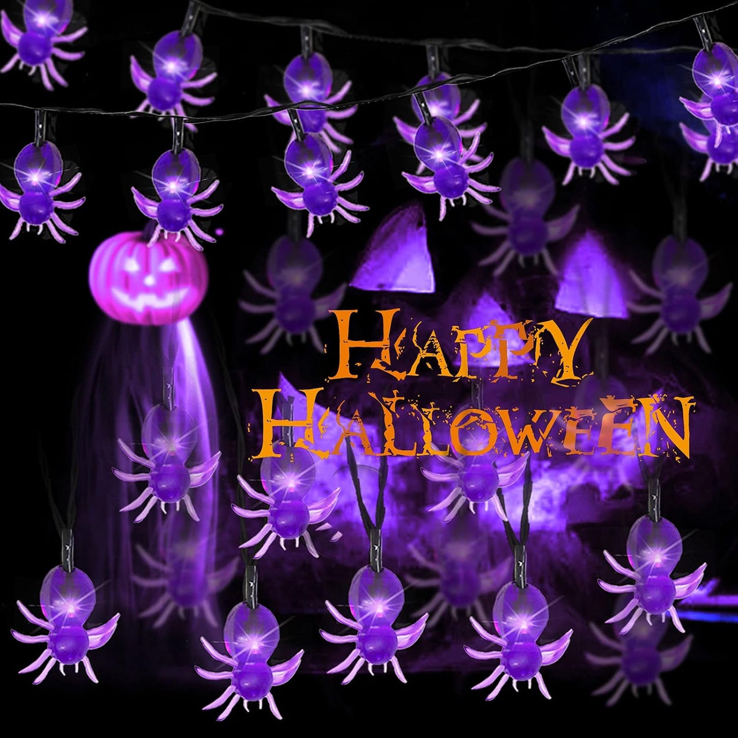 Guirnalda LED 30 luces 16ft temporizador Halloween morado