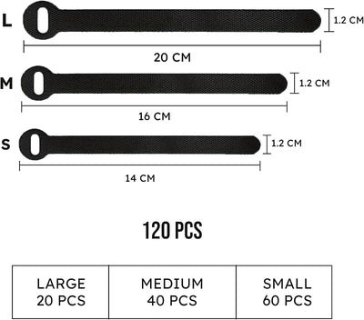 120 Pzas envolturas cable 5/6/8pulg reutilizables negro