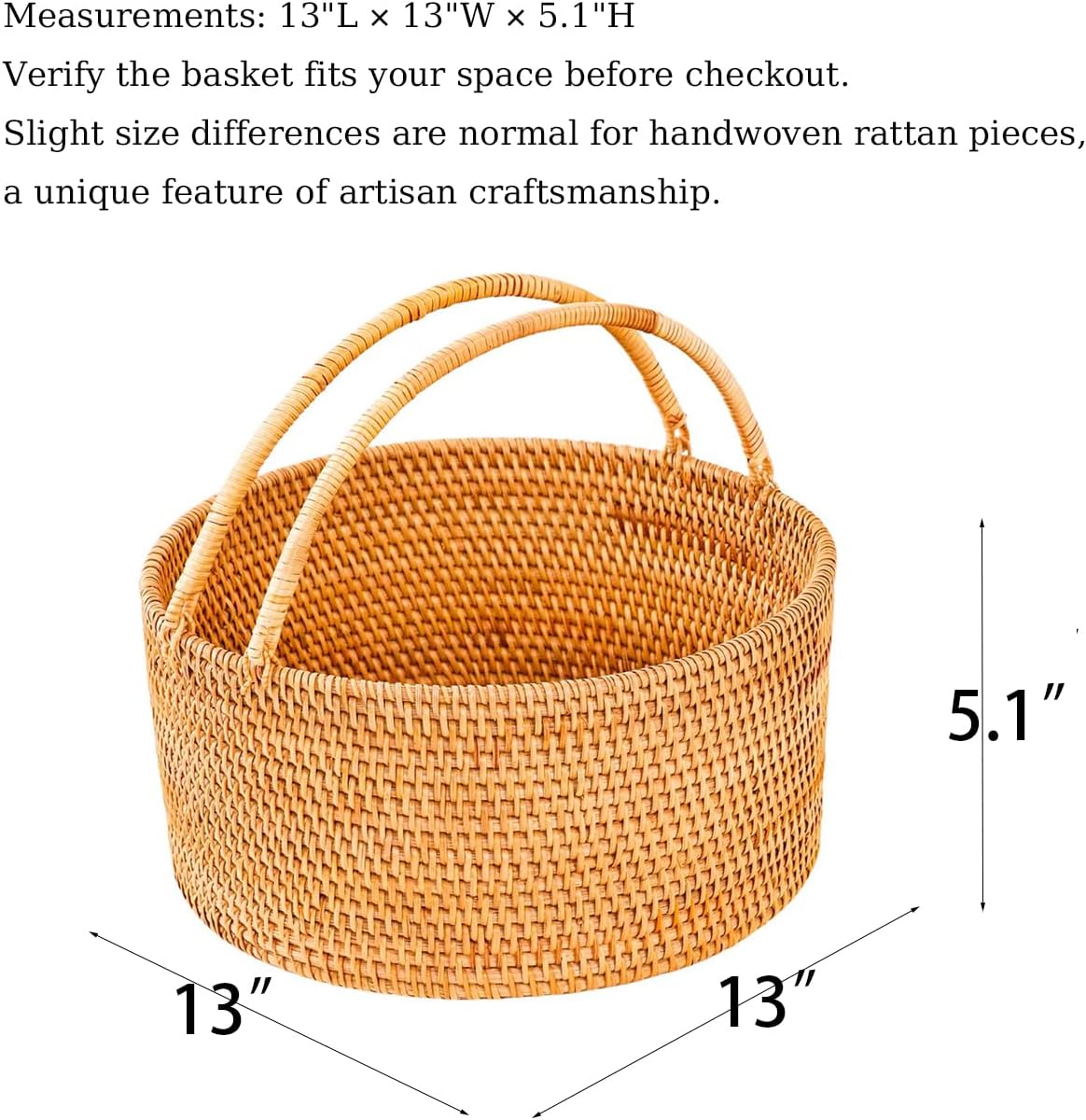 Cesta picnic tejida a mano ratán 13x13x5.1 rústico
