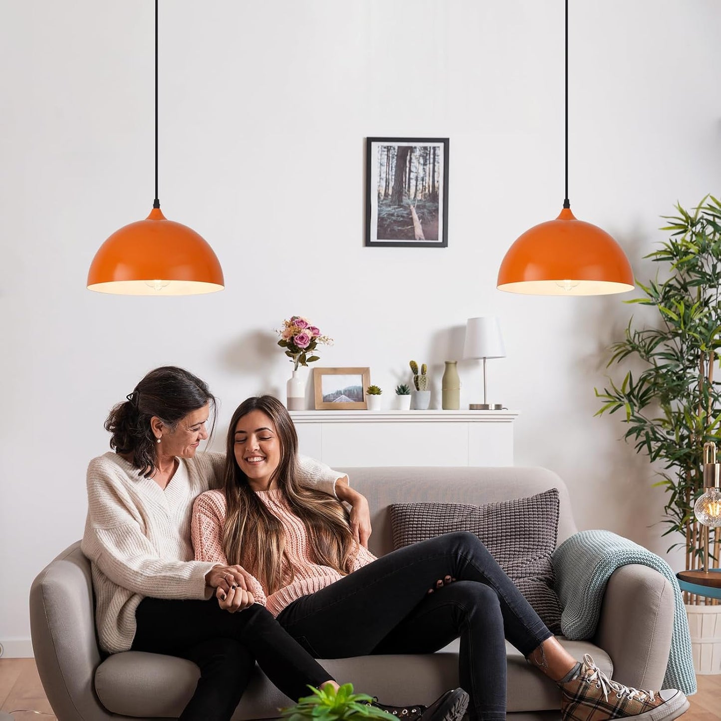 2 Lámparas Colgantes Enchufe Naranja 11.8pulg Cocina