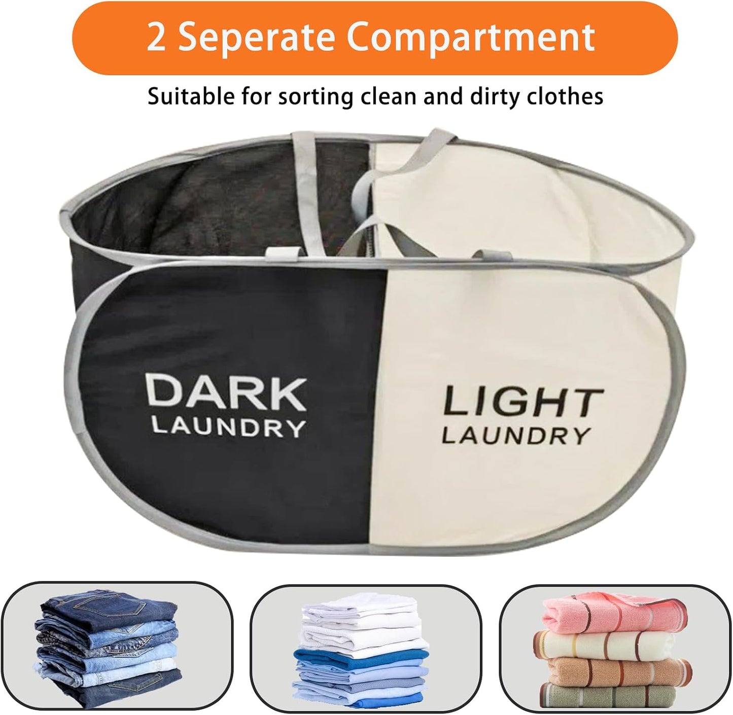 Cesta plegable lavandería 2 secciones negro beige