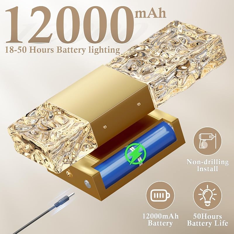 Aplique pared batería 12000 mAh sin cable dormitorio sala
