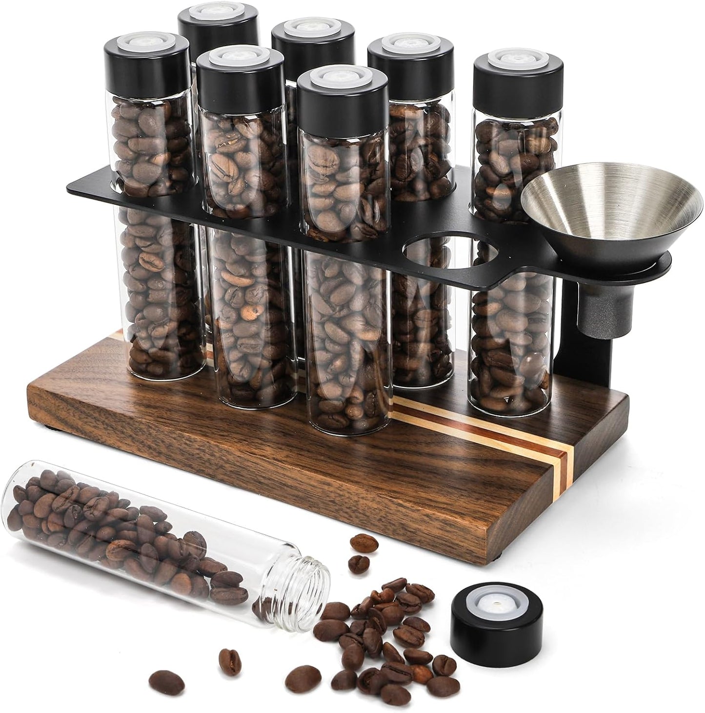 8 Viales Granos Café 2oz Vidrio Válvula Escape Madera