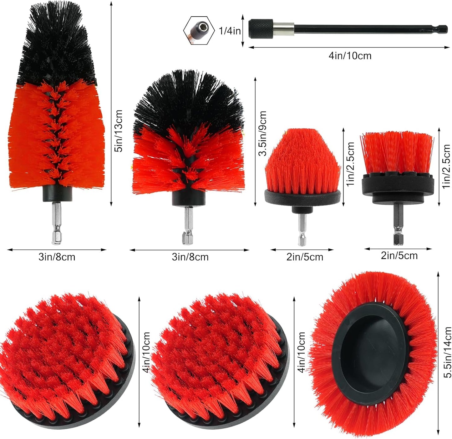 Set 8 Cepillos Taladro Multiusos para Auto Baño Cocina Rojo