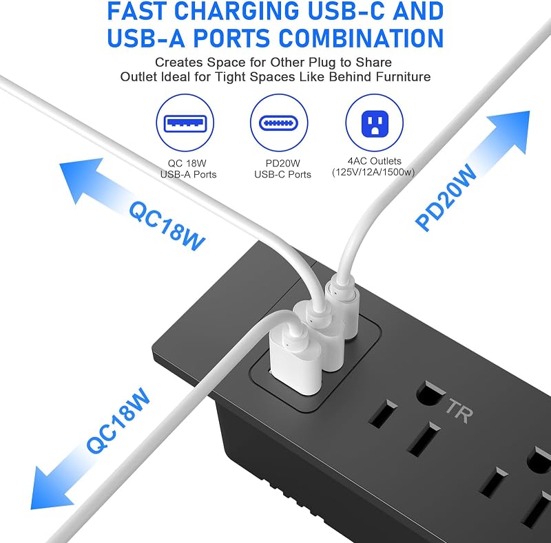 Toma corriente cajones muebles 3 USB PD 20W carga rápida