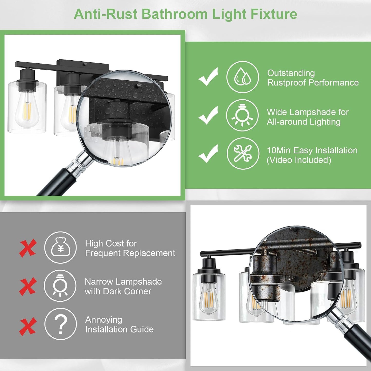 Aplique baño 24pulg 4 luces negras moderno e26
