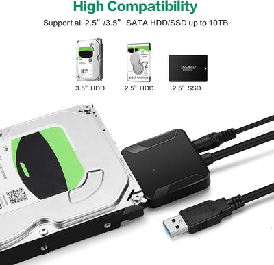 Cable adaptador SATA a USB 3.0 con fuente para HDD 2.5/3.5