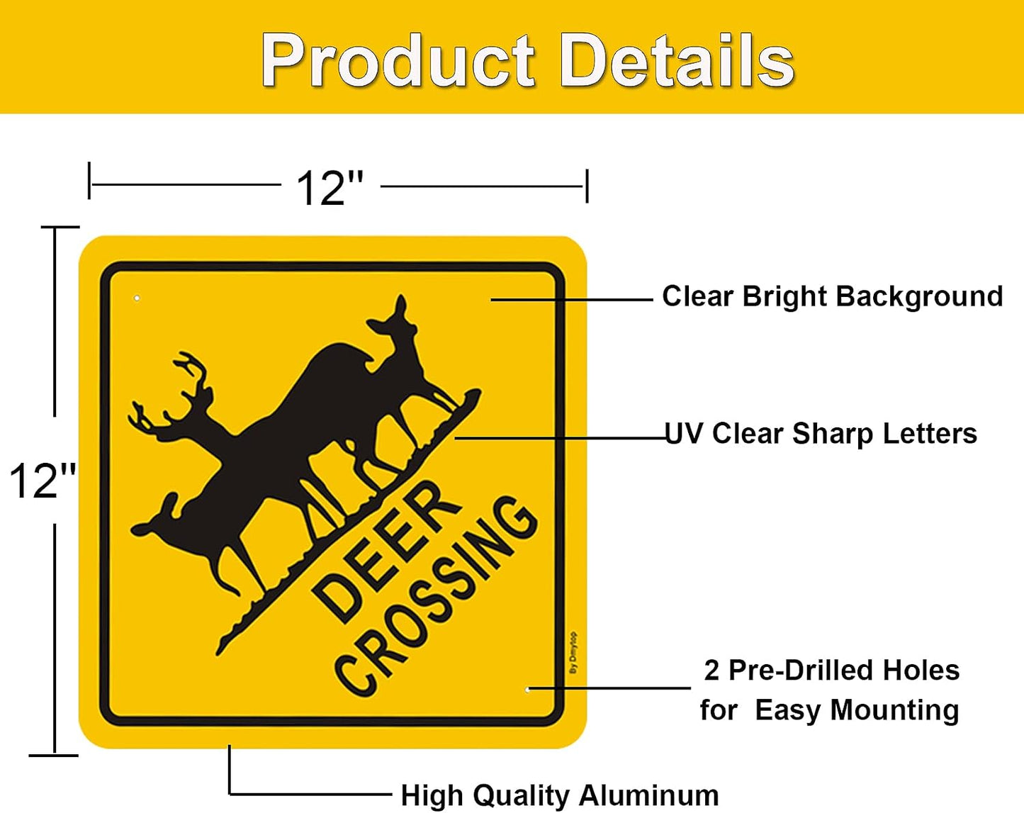 Letrero aluminio ciervo Deer Xing 12x12" resistente
