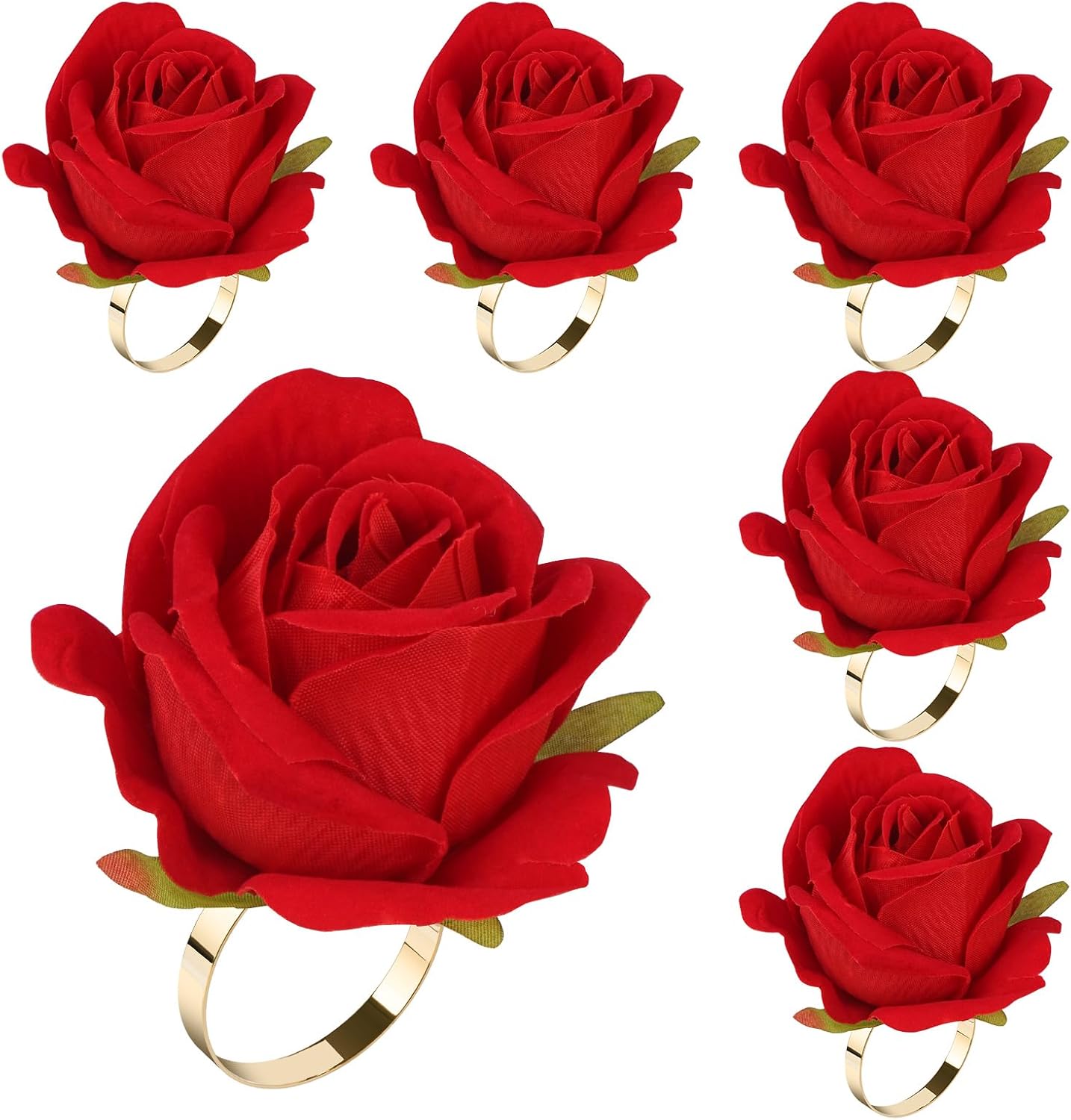6 Servilleteros Rosas con Soporte Dorado Boda