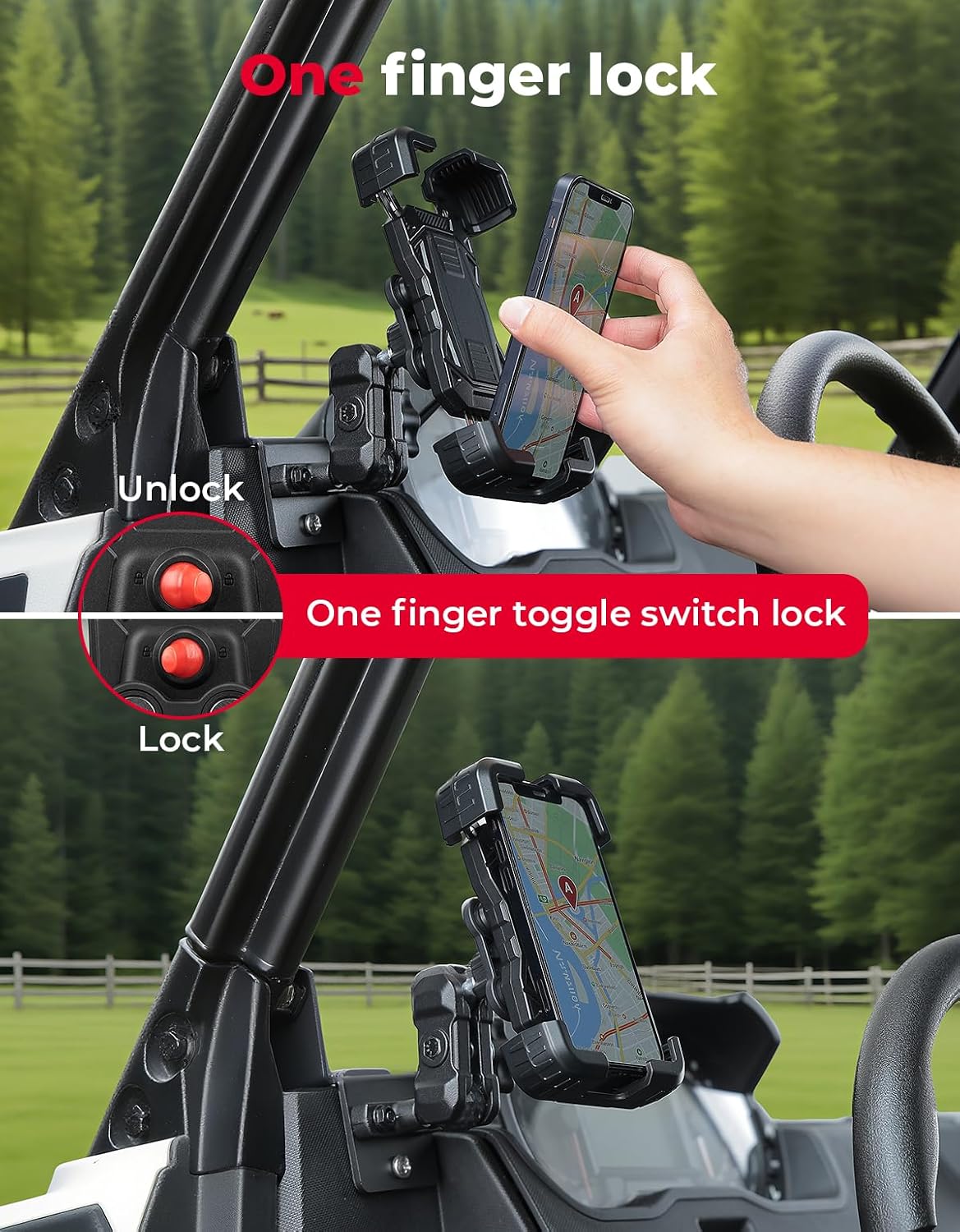 Soporte teléfono comp Polaris Ranger 1000 cojín aire 360°