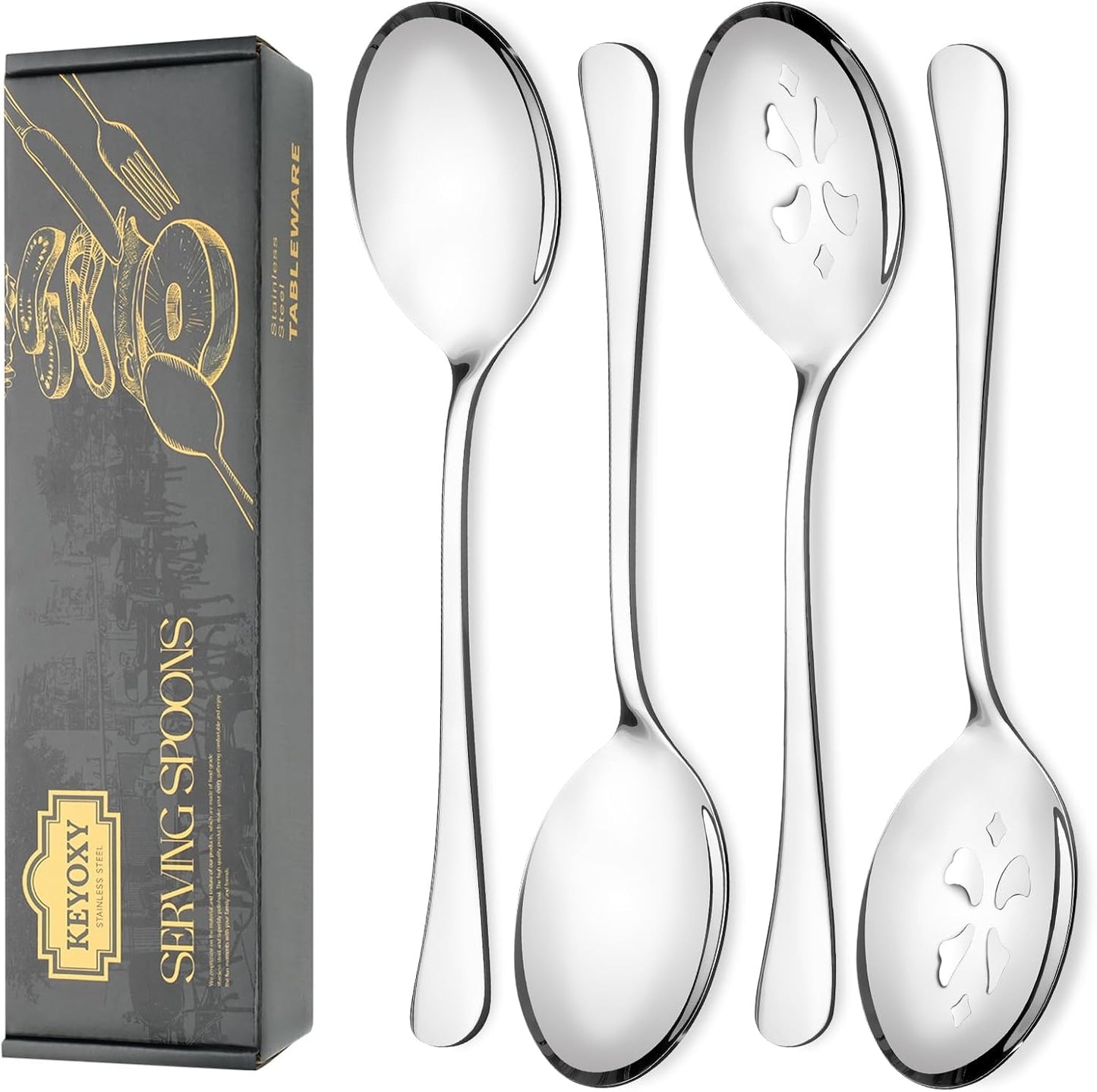 Set 4 cucharas acero inox para servir 10pulg fiestas cocina