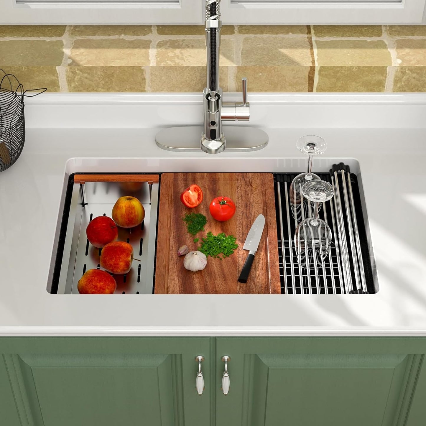 Fregadero cocina granito 30pulg con estación cuarzo