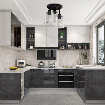 Lámpara techo cristal semiempotrada 3 luces para cocina entrada