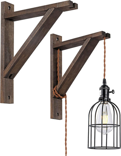 2 Soportes Madera Rústica para Luces Colgantes y Decoración
