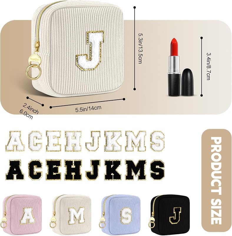 Bolsa maquillaje pana beige hebilla anillo monograma