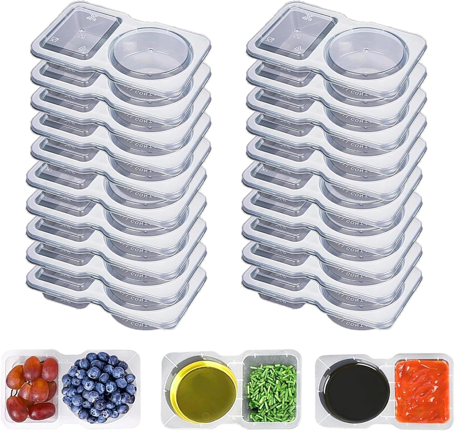 Recipientes condimentos doble compartimento tapas reutilizables
